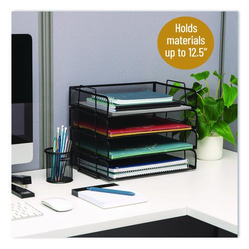 Image of Mind Reader DSTACK4-BLK Stackable Paper Desk Tray Organizer, Letter Size, 9.75 x 14 x 3.25, Black, 4/Pack