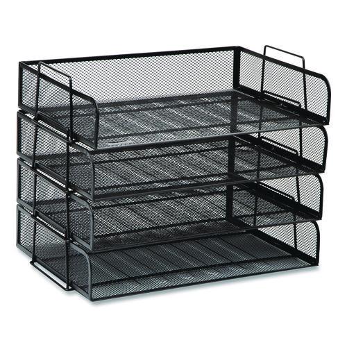 Image of Mind Reader DSTACK4-BLK Stackable Paper Desk Tray Organizer, Letter Size, 9.75 x 14 x 3.25, Black, 4/Pack
