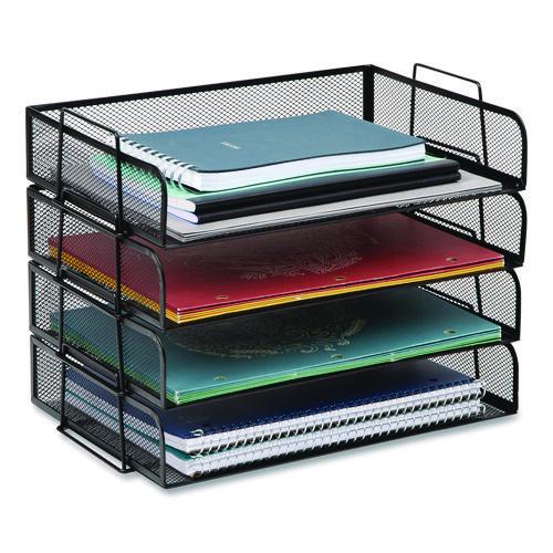 Image of Mind Reader DSTACK4-BLK Stackable Paper Desk Tray Organizer, Letter Size, 9.75 x 14 x 3.25, Black, 4/Pack