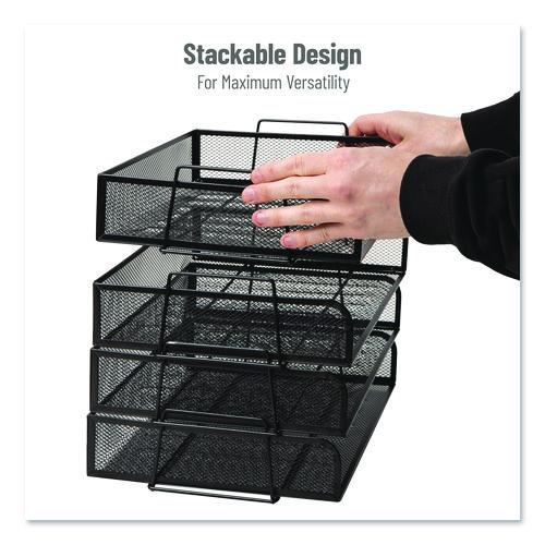 Image of Mind Reader DSTACK4-BLK Stackable Paper Desk Tray Organizer, Letter Size, 9.75 x 14 x 3.25, Black, 4/Pack