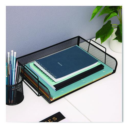 Image of Mind Reader DSTACK4-BLK Stackable Paper Desk Tray Organizer, Letter Size, 9.75 x 14 x 3.25, Black, 4/Pack
