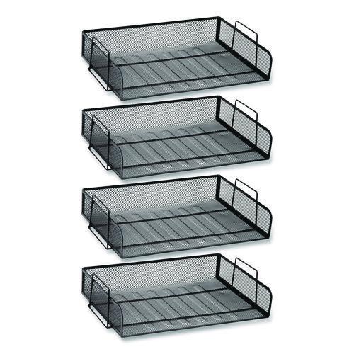 Image of Mind Reader DSTACK4-BLK Stackable Paper Desk Tray Organizer, Letter Size, 9.75 x 14 x 3.25, Black, 4/Pack
