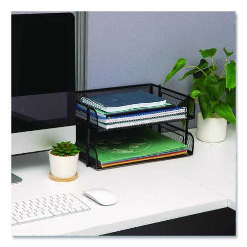 Image of Mind Reader ESTACK2-BLK Stackable Paper Desk Tray Organizer, Letter Size, 10 x 13.5 x 2.5, Black, 2/Pack