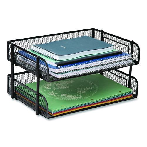 Image of Mind Reader ESTACK2-BLK Stackable Paper Desk Tray Organizer, Letter Size, 10 x 13.5 x 2.5, Black, 2/Pack