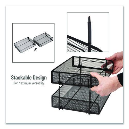 Image of Mind Reader ESTACK2-BLK Stackable Paper Desk Tray Organizer, Letter Size, 10 x 13.5 x 2.5, Black, 2/Pack