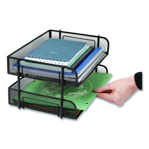 Image of Mind Reader ESTACK2-BLK Stackable Paper Desk Tray Organizer, Letter Size, 10 x 13.5 x 2.5, Black, 2/Pack