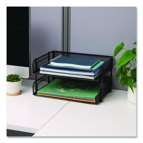 Image of Mind Reader ESTACK2-BLK Stackable Paper Desk Tray Organizer, Letter Size, 10 x 13.5 x 2.5, Black, 2/Pack
