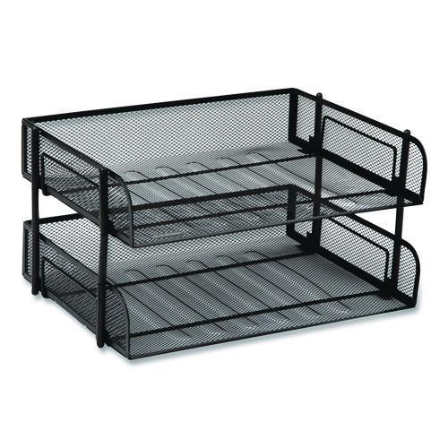 Image of Mind Reader ESTACK2-BLK Stackable Paper Desk Tray Organizer, Letter Size, 10 x 13.5 x 2.5, Black, 2/Pack