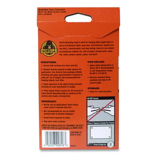 Image of Gorilla® 102745 Removable Mounting Putty, Repositionable and Reusable, 2 oz, 84 Squares/Pack