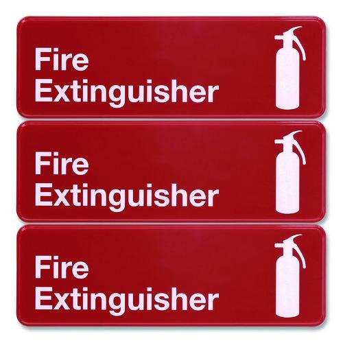 Image of Excello Global Products® EGP-HD-0480-S Fire Extinguisher Wall Sign, 9" x 3", Red Face, White Graphics, 3/Pack
