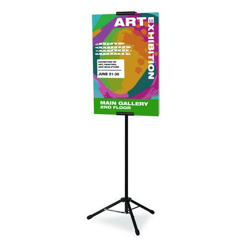 Image of Excello Global Products® EGP-HD-0523 Blank Floor Sign Stand, Holds Posters Up to 77", 26" to 86" Tall, Black Stand, White Face