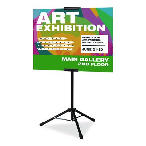 Image of Excello Global Products® EGP-HD-0523 Blank Floor Sign Stand, Holds Posters Up to 77", 26" to 86" Tall, Black Stand, White Face
