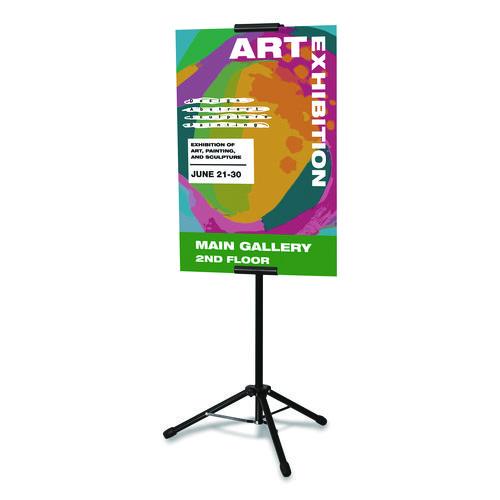 Image of Excello Global Products® EGP-HD-0523 Blank Floor Sign Stand, Holds Posters Up to 77", 26" to 86" Tall, Black Stand, White Face