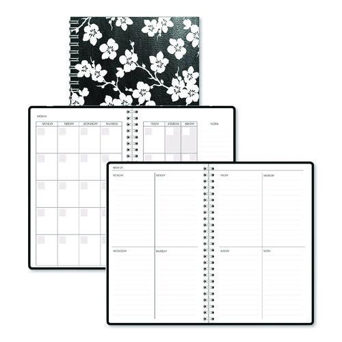 Image of House of Doolittle 2121-52 Recycled Non-Dated Monthly/Weekly Planner, Cherry Blossoms, Black/White Cover, Undated