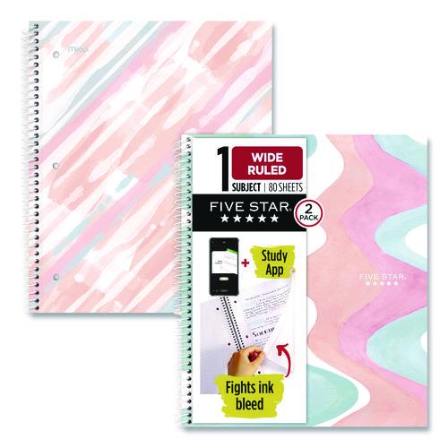 Image of Five Star® 930060 Brushy Moves Spiral Notebook, 1-Subject, Medium/College Rule, Assorted Cover Colors, (80) 11 x 8.5 Sheets, 2/Pack