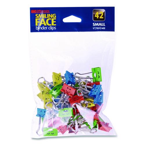 Image of Officemate 31090 Smiling Face Binder Clips, Small, Assorted Colors, 42/Pack
