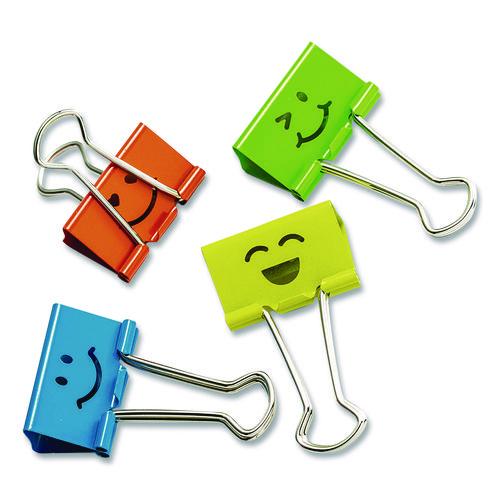 Image of Officemate 31095 Smiling Face Binder Clips, Medium, Assorted Colors, 36/Pack