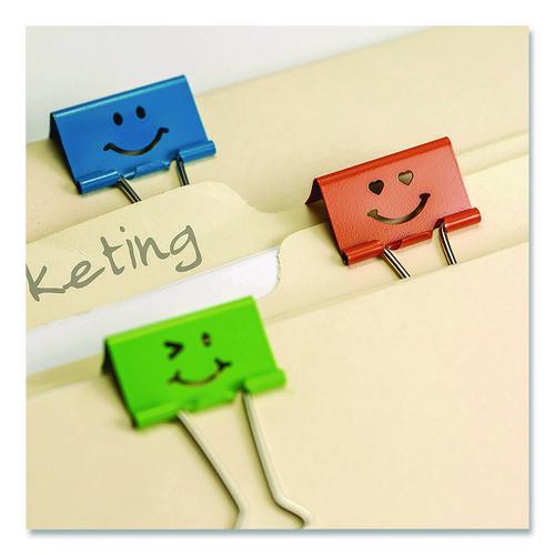 Image of Officemate 31095 Smiling Face Binder Clips, Medium, Assorted Colors, 36/Pack