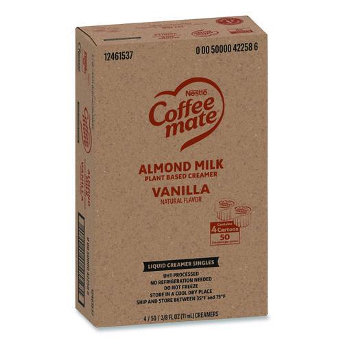Image of Coffee mate® 12461537 Plant-Based Almond Milk Non-Dairy Liquid Creamer Singles, Natural Vanilla, 0.38 oz Mini Cups, 200/Carton