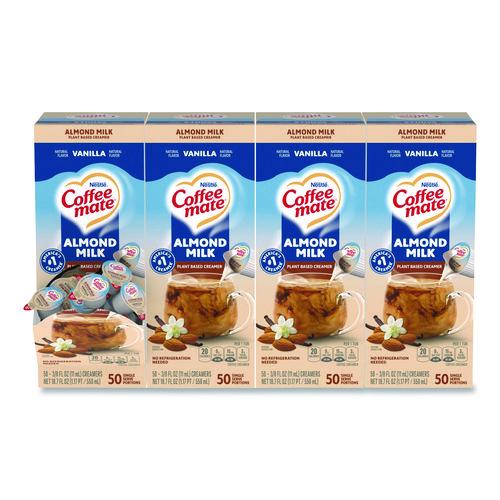 Image of Coffee mate® 12461537 Plant-Based Almond Milk Non-Dairy Liquid Creamer Singles, Natural Vanilla, 0.38 oz Mini Cups, 200/Carton
