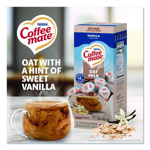 Image of Coffee mate® 12536842 Plant-Based Oat Milk Liquid Creamers, Natural Vanilla, 0.38 oz Mini Cups, 50/Box, 4 Boxes/Carton