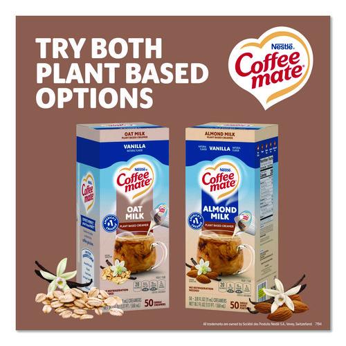 Image of Coffee mate® 12536842 Plant-Based Oat Milk Liquid Creamers, Natural Vanilla, 0.38 oz Mini Cups, 50/Box, 4 Boxes/Carton