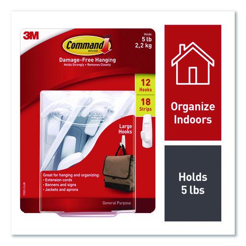 Image of Command 17003-CLUB Large Utility Hooks, Plastic, White, Supports 5 lb, 12/Pack