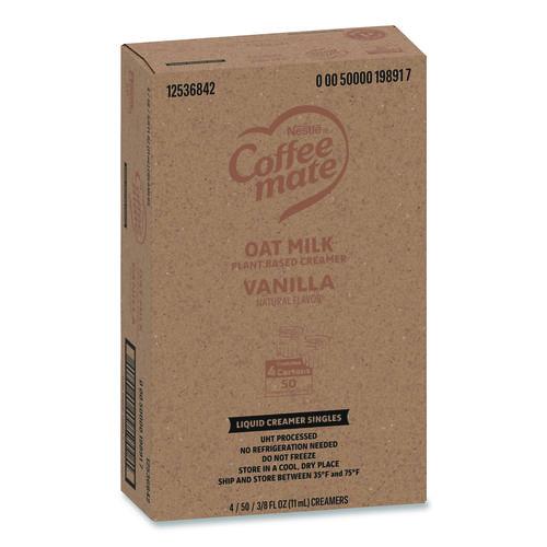 Image of Coffee mate® 12536842 Plant-Based Oat Milk Liquid Creamers, Natural Vanilla, 0.38 oz Mini Cups, 50/Box, 4 Boxes/Carton