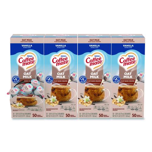 Image of Coffee mate® 12536842 Plant-Based Oat Milk Liquid Creamers, Natural Vanilla, 0.38 oz Mini Cups, 50/Box, 4 Boxes/Carton