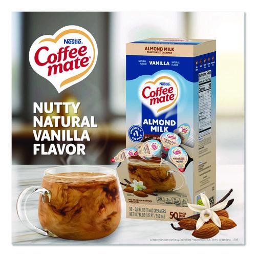 Image of Coffee mate® 12461537 Plant-Based Almond Milk Non-Dairy Liquid Creamer Singles, Natural Vanilla, 0.38 oz Mini Cups, 50/Box