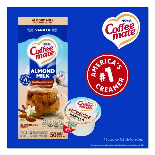 Image of Coffee mate® 12461537 Plant-Based Almond Milk Non-Dairy Liquid Creamer Singles, Natural Vanilla, 0.38 oz Mini Cups, 50/Box