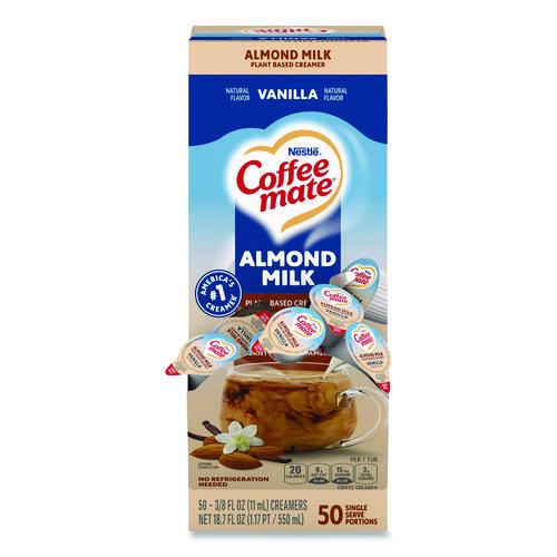 Image of Coffee mate® 12461537 Plant-Based Almond Milk Non-Dairy Liquid Creamer Singles, Natural Vanilla, 0.38 oz Mini Cups, 50/Box