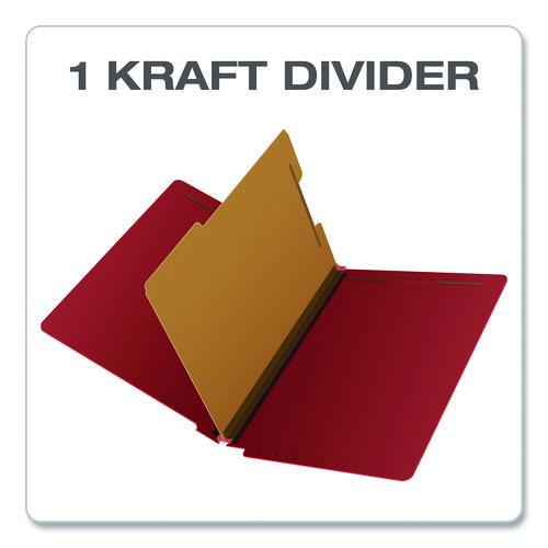 Image of Pendaflex® H1150R Pressboard End Tab Classification Folders, Straight Tab, Expands 1.75", 1 Divider, 4 Fasteners, Letter Size, Red, 10/Box