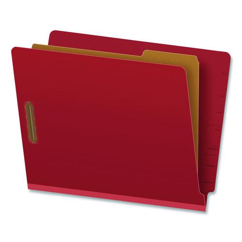 Image of Pendaflex® H1150R Pressboard End Tab Classification Folders, Straight Tab, Expands 1.75", 1 Divider, 4 Fasteners, Letter Size, Red, 10/Box