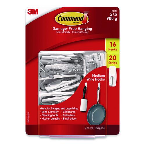 Image of Command 17065-16CLUB Medium Toggle-Wire Hooks, Metal Wire, Silver, Supports 2 lb, 16/Pack