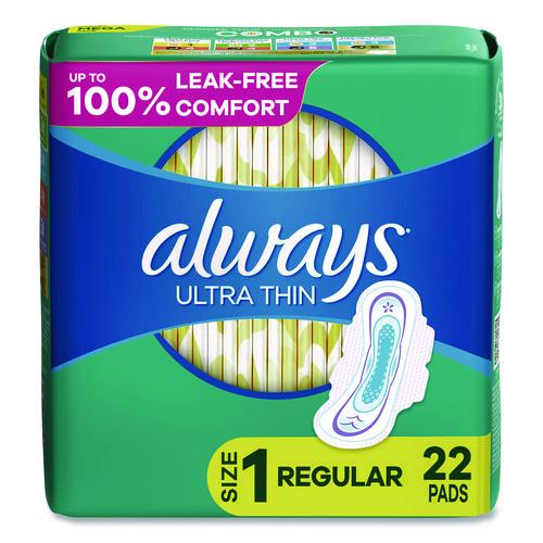 Image of AlwaysÂ® Ultra Thin Pads with Wings, Size 1, Regular Absorbency, 22 Pads/Pack, 12 Packs/Carton
