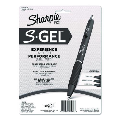 Image of Sharpie® S-Gel 2169762 S-Gel Fashion Barrel Gel Pen, Retractable, Medium 0.7 mm, Black Ink, Pearl White Barrel, 8/Pack