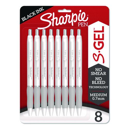 Image of Sharpie® S-Gel 2169762 S-Gel Fashion Barrel Gel Pen, Retractable, Medium 0.7 mm, Black Ink, Pearl White Barrel, 8/Pack