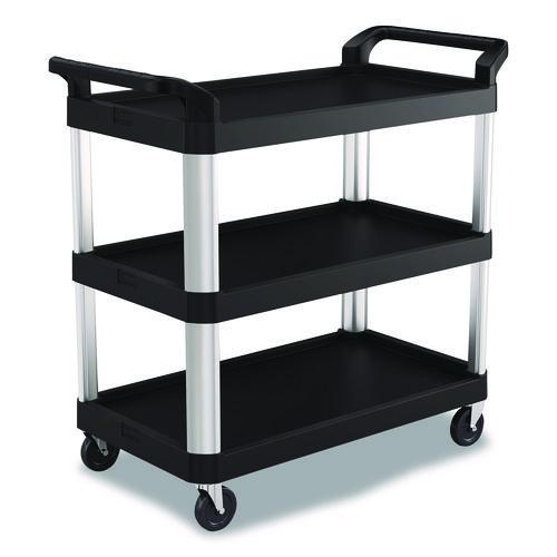 Image of Suncast Commercial® RC2040 Three-Shelf Service Cart, Metal/Plastic, 3 Shelves, 300 lb Capacity, 20" x 39.85" x 38.17", Black