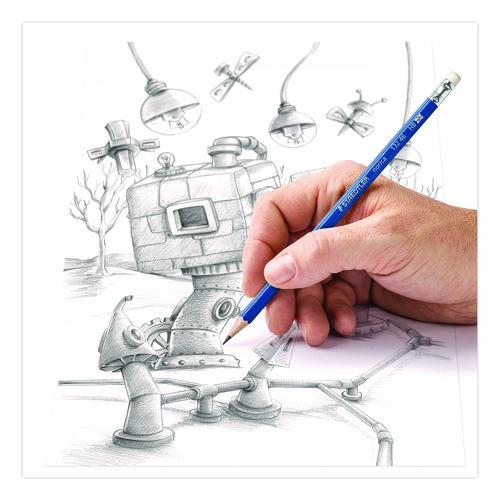 Image of Staedtler® 13246C250 Pre-Sharpened Wooden Pencils with (20) Block Erasers, HB #2 Black Lead, Blue Barrel, 250/Pack