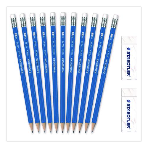 Image of Staedtler® 13246C250 Pre-Sharpened Wooden Pencils with (20) Block Erasers, HB #2 Black Lead, Blue Barrel, 250/Pack