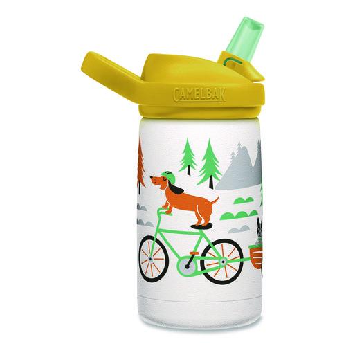 Image of CamelBak® 2665107035 Eddy + Kids Water Bottle, Biking Dogs Design, 12 oz, Multicolor