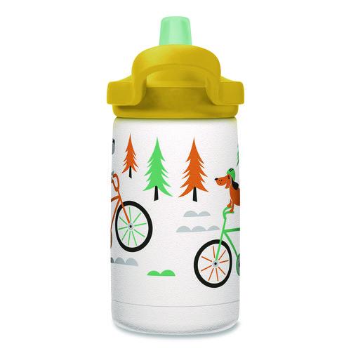 Image of CamelBak® 2665107035 Eddy + Kids Water Bottle, Biking Dogs Design, 12 oz, Multicolor