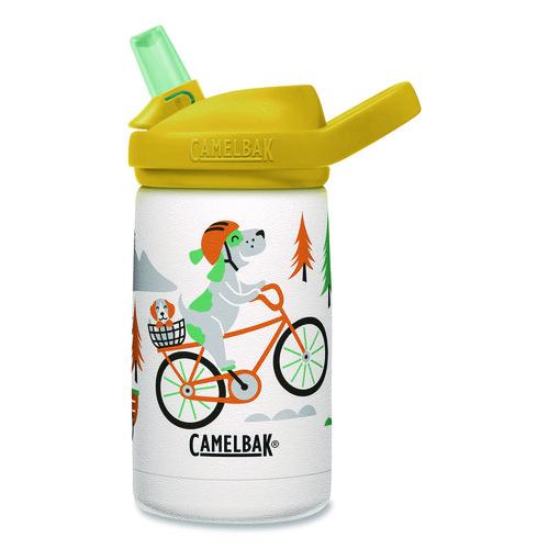 Image of CamelBak® 2665107035 Eddy + Kids Water Bottle, Biking Dogs Design, 12 oz, Multicolor