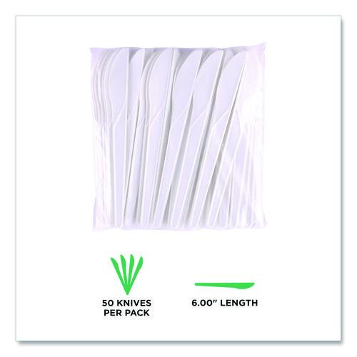 Image of Eco-Products® EP-S011 Plantware Compostable Cutlery, Knife, Plastic, Pearl White, 50/Pack, 20 Packs/Carton
