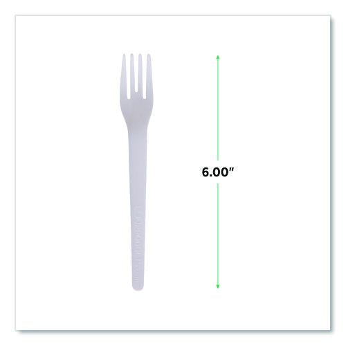 Image of Eco-Products® EP-S012 Plantware Compostable Cutlery, Fork, Plastic, Pearl White, 50/Pack, 20 Packs/Carton