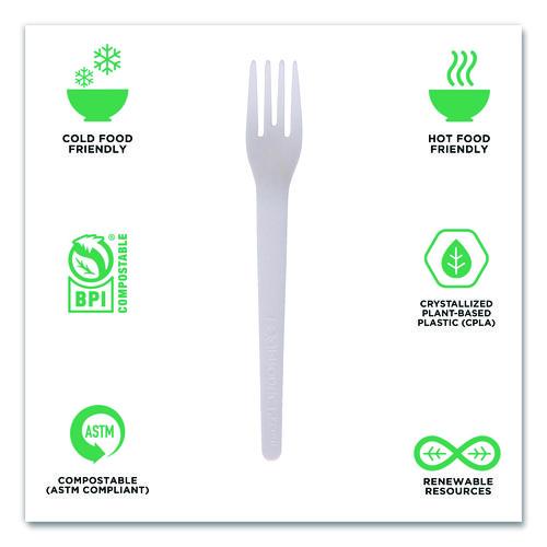 Image of Eco-Products® EP-S012 Plantware Compostable Cutlery, Fork, Plastic, Pearl White, 50/Pack, 20 Packs/Carton