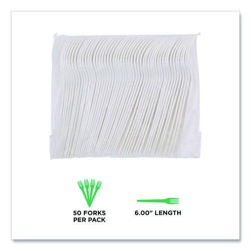 Image of Eco-Products® EP-S012 Plantware Compostable Cutlery, Fork, Plastic, Pearl White, 50/Pack, 20 Packs/Carton