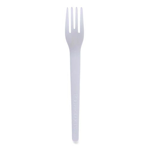 Image of Eco-Products® EP-S012 Plantware Compostable Cutlery, Fork, Plastic, Pearl White, 50/Pack, 20 Packs/Carton
