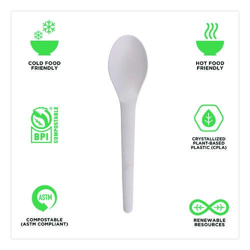 Image of Eco-Products® EP-S013 Plantware Compostable Cutlery, Spoon, Plastic, Pearl White, 50/Pack, 20 Pack/Carton